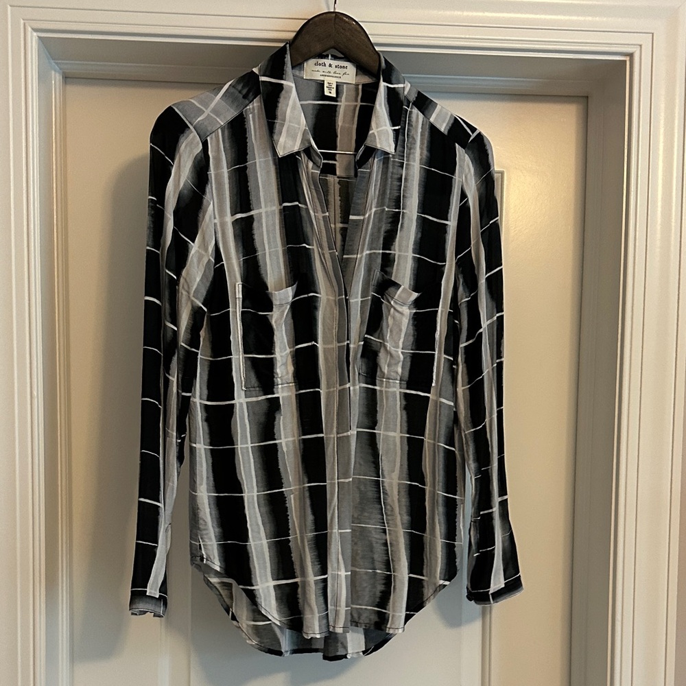 Anthropologie Cloth & Stone Black and White Plaid Blouse
